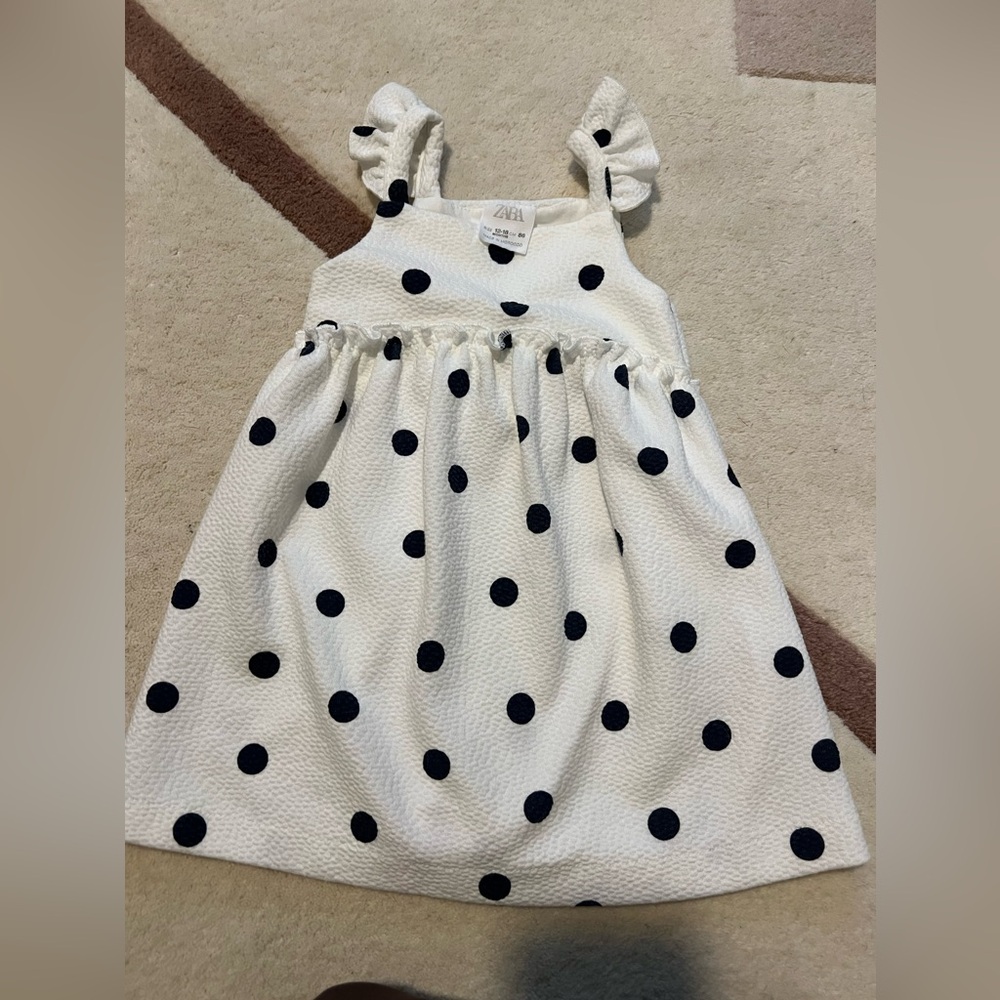 Zara Kids White and Black Polka Dot Dress